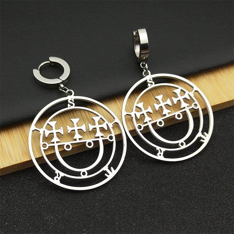 Baphomet Steel Earrings Sigeal Sigil Lucifer Dangle