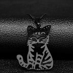 Cat Silver Statement Pendant Necklace — Stainless Steel
