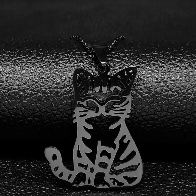 Cat Silver Statement Pendant Necklace — Stainless Steel