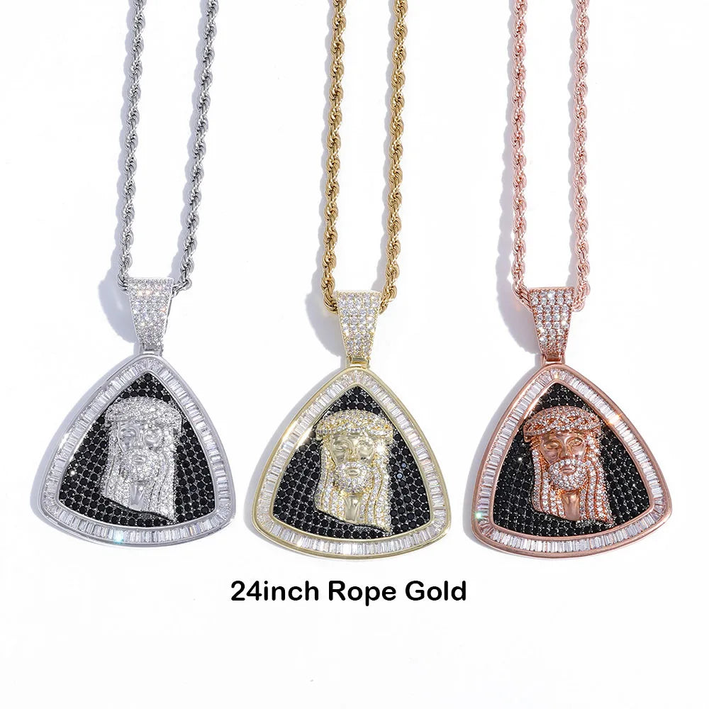 Iced Out Jesus Head Pendant Necklace CZ
