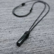Unisex Natural Black Obsidian Rectangle Pendant Necklace Simple Black Wax Rope Adjustable Length Suitable for Men And Women Idea