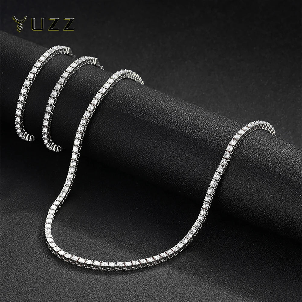 Hip Hop Iced Out Tennis Bracelet Necklace Men 4mm Tennis Chain Fashion Gold Color Jewelry Women Link 18/20inch Choker