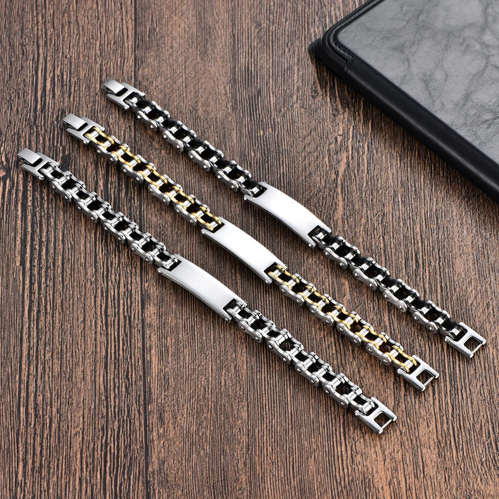 12MM Motorcycle Bike Chain Bracelet for Men Stainless Steel Bicycle Link Design Men's ID Bracelets Punk Rock Jewelry 10