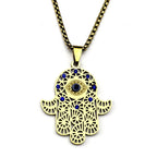 Turkish Evil Eye Hamsa Hand Necklace — Blue CZ, Stainless Steel