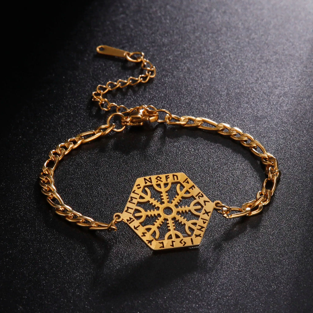 LIKGREAT Viking Vegvisir Compass Bracelet Nordic Runes Bangle Amulet Odin Scandinavian Talisman Stainless Steel Vintage Jewelry