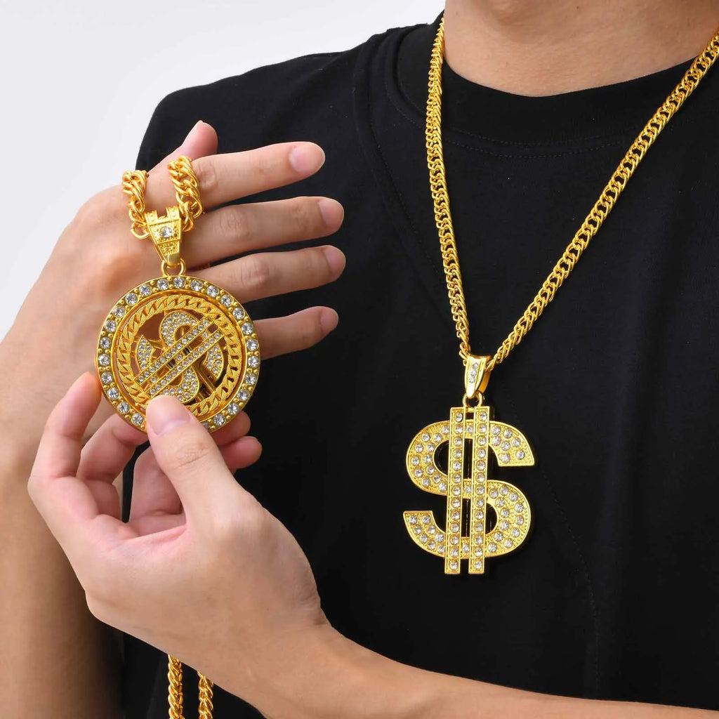Gold Dollar Sign Cuban Chain Necklace