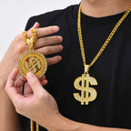 Gold Dollar Sign Cuban Chain Necklace