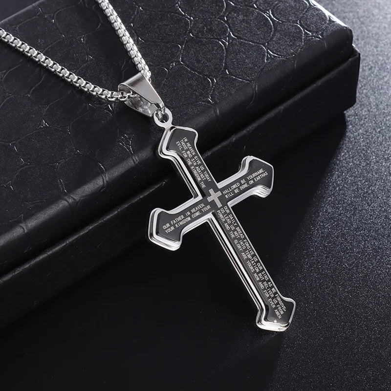 Silver Cross Pendant Necklace Vintage Box Chain