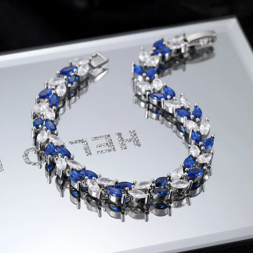 Silver Iced Out Leaf Bracelet Zirconia