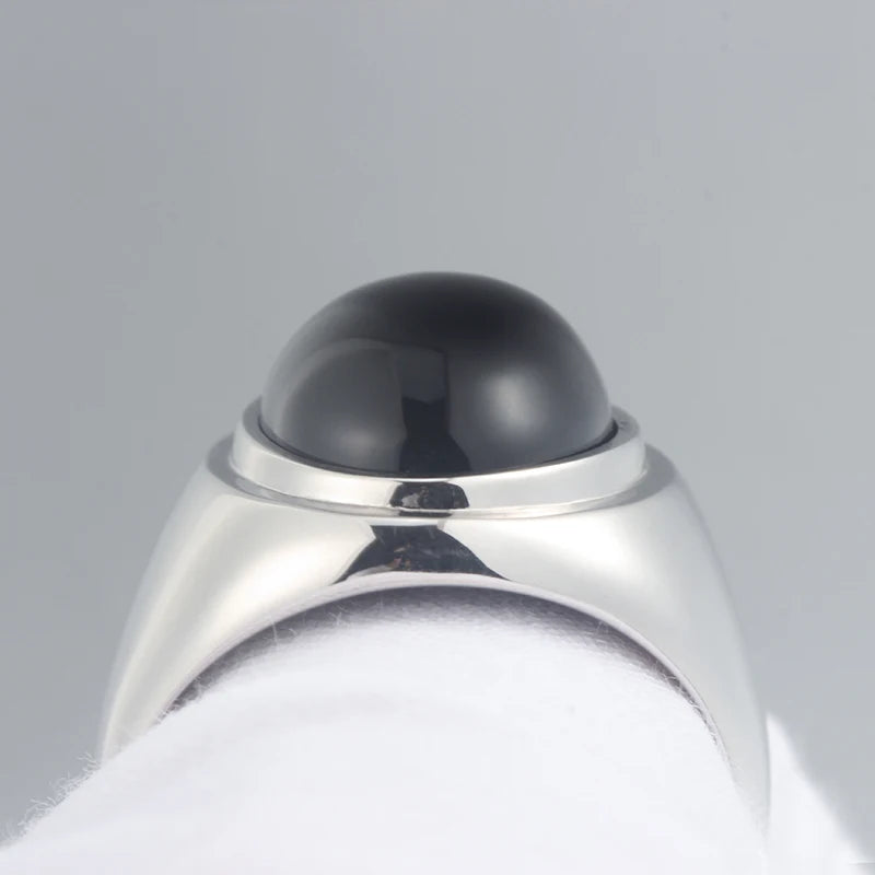 Black Agate Letter Ring — 925 Silver