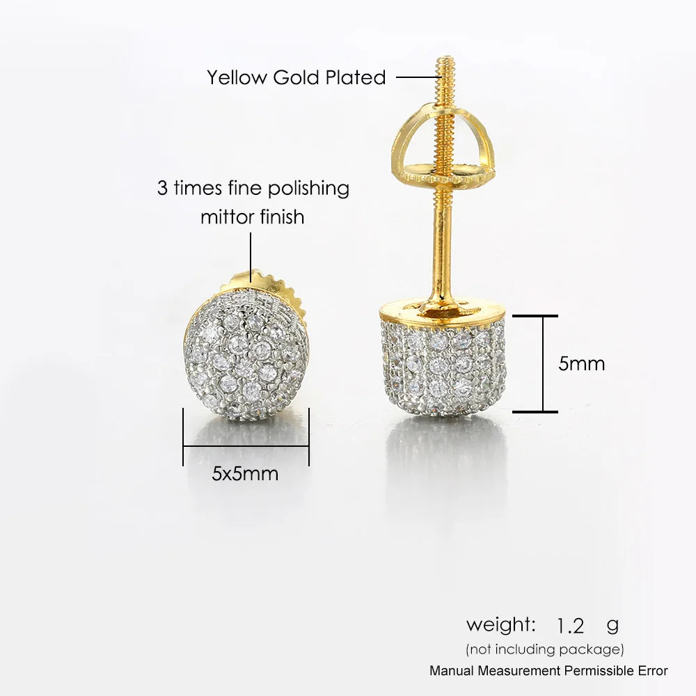 Iced Out Cylindrical Stud Earrings — Gold