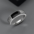 Trendy 925 Sterling Silver Ring For Men Jewelry Black Rectangle Retro Dragon Pattern Ring Male Infex Finger Accessories