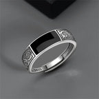 Trendy 925 Sterling Silver Ring For Men Jewelry Black Rectangle Retro Dragon Pattern Ring Male Infex Finger Accessories