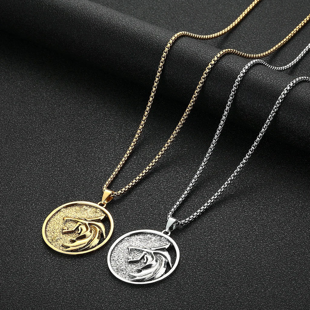 Witcher Geralt Wolf Medallion Pendant — Silver