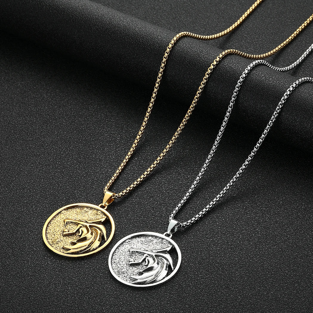 Witcher Geralt Wolf Medallion Pendant — Silver