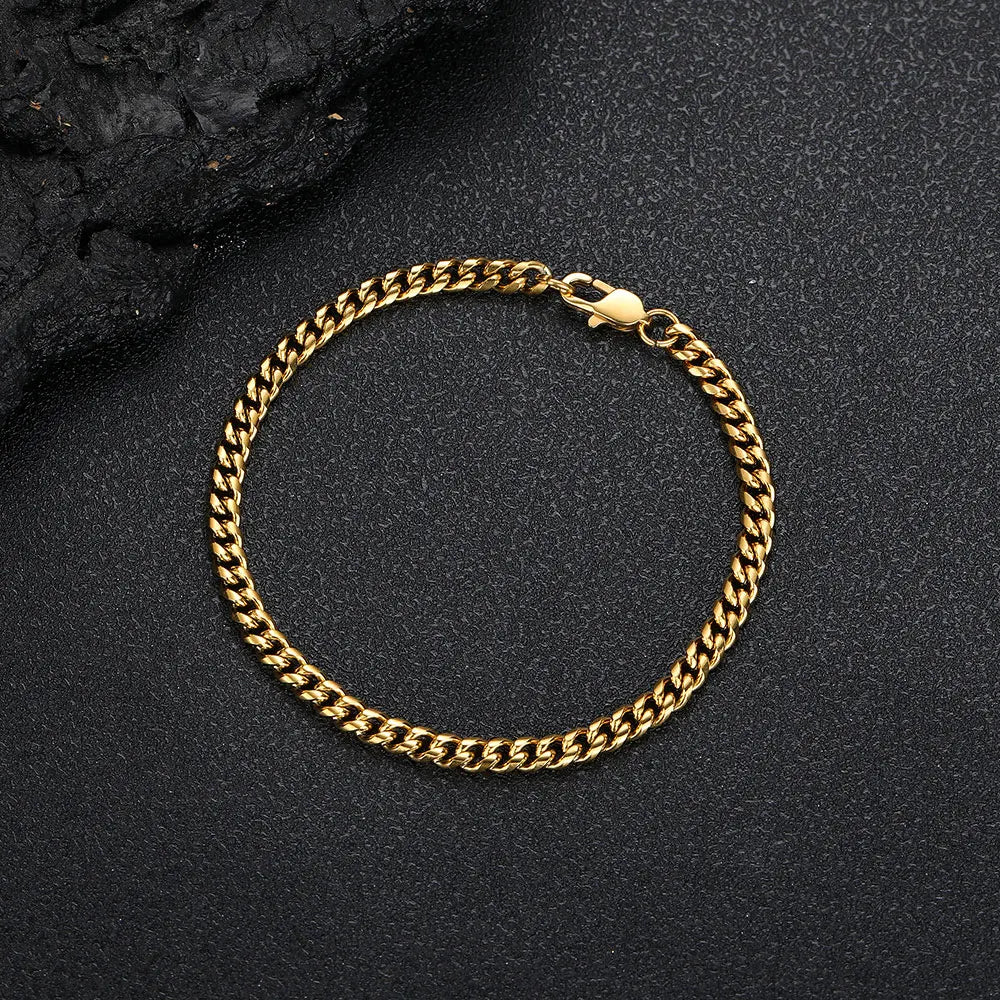 Gold Stainless Steel Cuban Chain Necklace 4-8MM