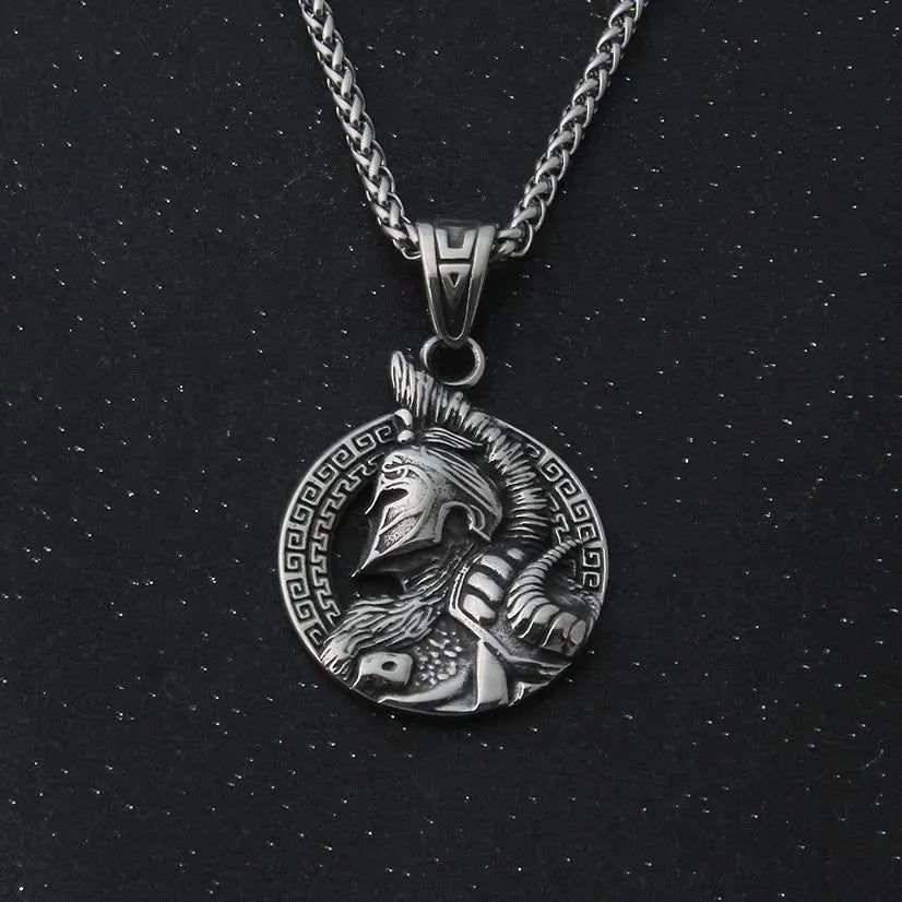 stainless steel King of War Spartan Warrior Portrait Pendant Men\'s Necklace Trend Rock Hip Hop Party Jewelry Christmas Gift