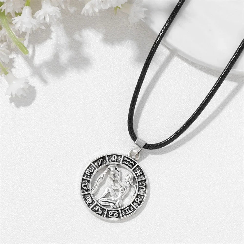 12 Horoscope Pendant Necklace For Women Men Silver Color Aries Leo 12 Constellations Zodiac Sign Necklaces Choker