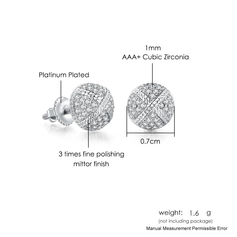 Hemispherical Style Chunky Cross Iced Out CZ Stud Earrings for Men Women Hip Hop Rock Piercing Ear Earings Punk Jewelry