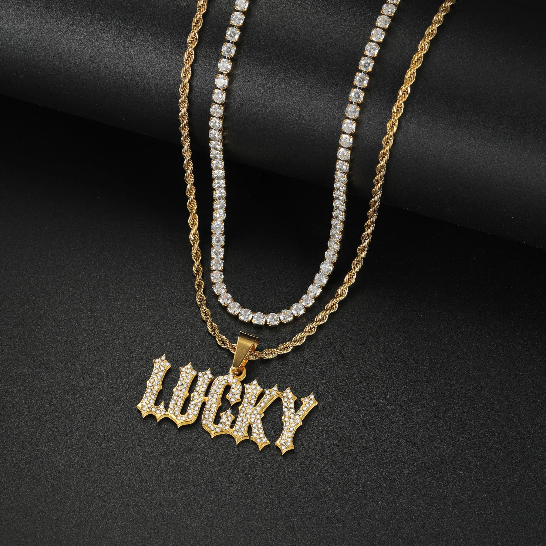 Personalized Custom Zircon Name Necklace Stainless Steel for Women Men Double Layers Zircon Twist Chain Birthday Jewelry Gift