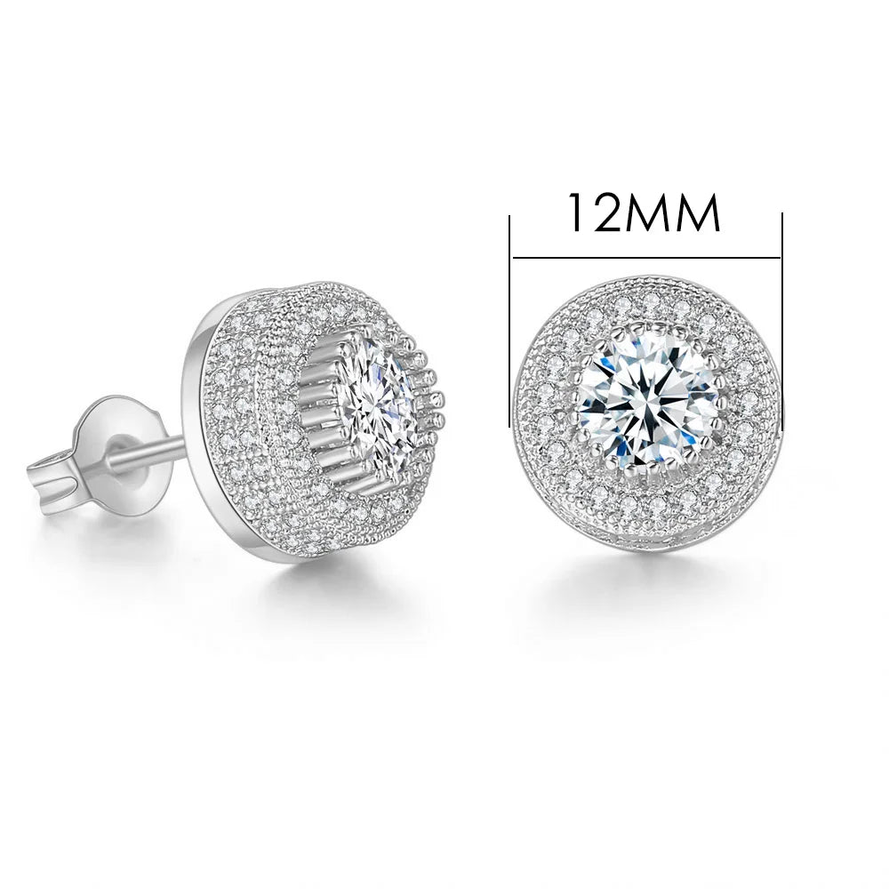 Iced Out Round Stud Earrings — Gold