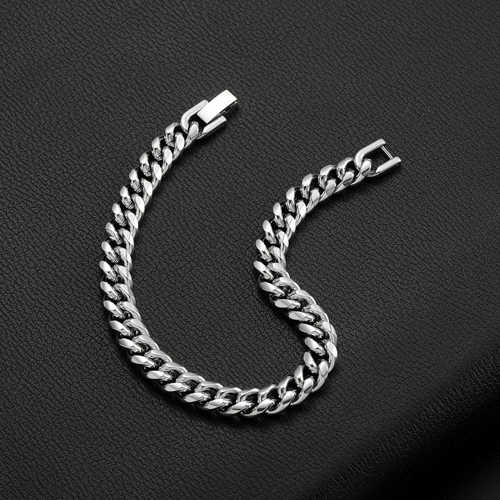 Men’s 8MM Cuban Chain Bracelet Waterproof 316L Stainless Steel Hip Hop Rock Style Accessories Party Gift Jewelry