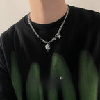 4pcs Personality Trendy Black Zircons Awn Star Cross Pendant Cuban Chain Necklace for Men Friends Hip-hop Punk Jewelry Sets Gift