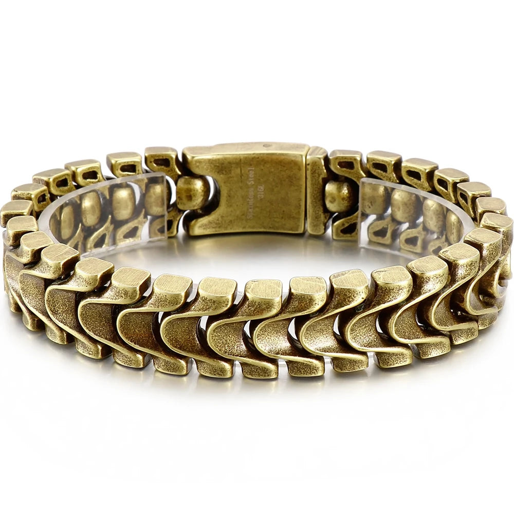 Vintage Matte Stainless Steel Men's Bracelet for Man Gothic Retro Chunky Keel Chain Bracelets Biker Jewelry Old Silver