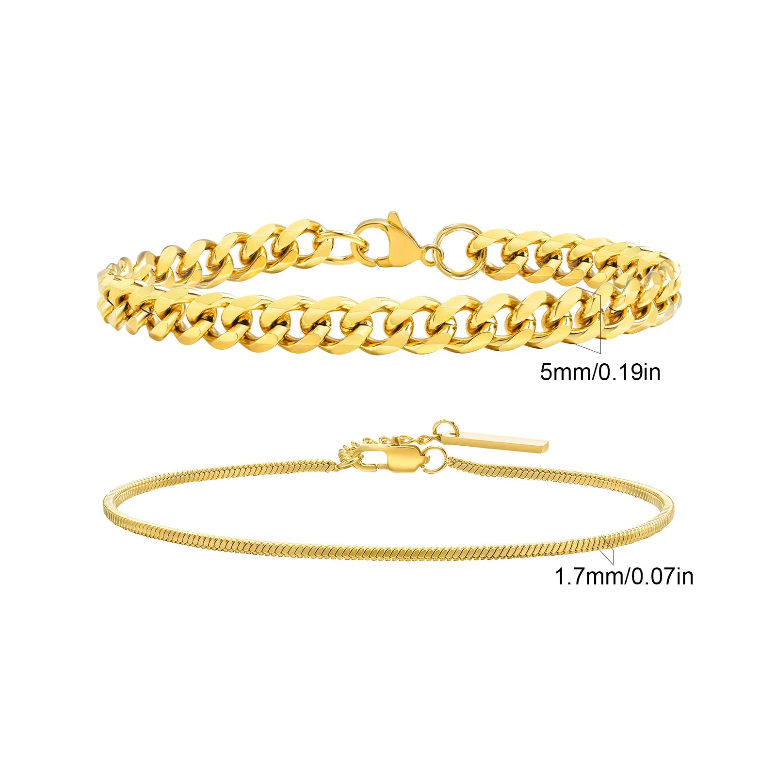 Rope Cuban Chain Bracelet 2pcs — Two-Tone