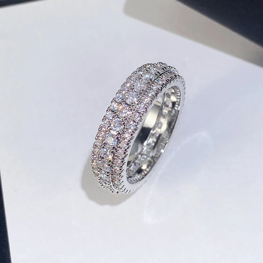 Silver Ring Inlaid Crystal Zirconium Round Ring Stone Men And Women Luxury Simple Fashion Gift Jewelry