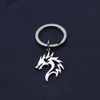 Gothic Flame Dragon Head Keychain — Stainless Steel