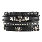 4/5/6pcs Evil Eye Wing Star Skull Diy Braided Punk Style Bracelet Set, Featuring Pu Leather And Beads Bracelet