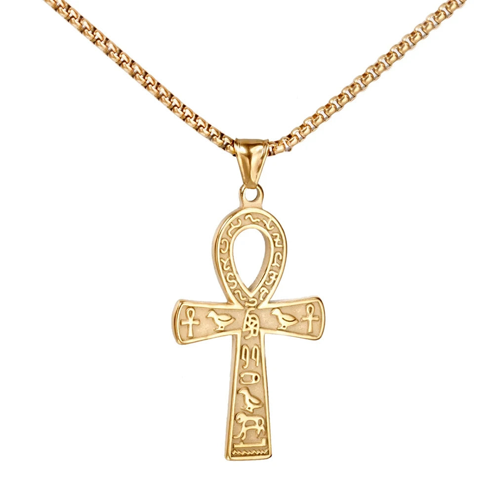 Unique Vintage Ankh Cross Necklace Unisex Stainless Steel Eye Of Horus Amulet Pendant Egyptian Jewelry Gifts