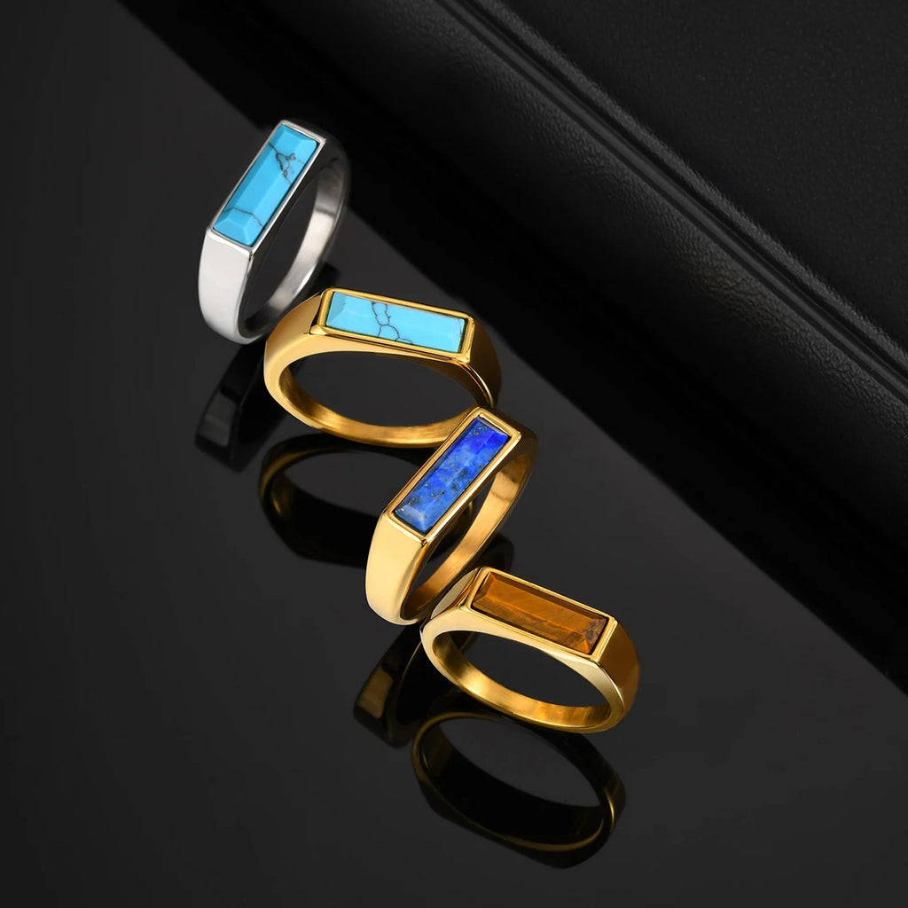Natural Stone Geometric Ring — Stainless Steel