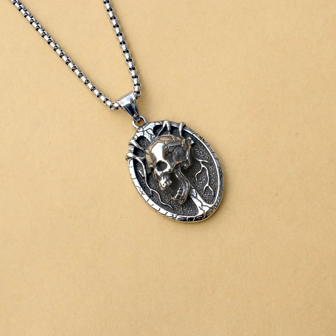 Silver Skull Pendant Necklace Box Chain Stainless