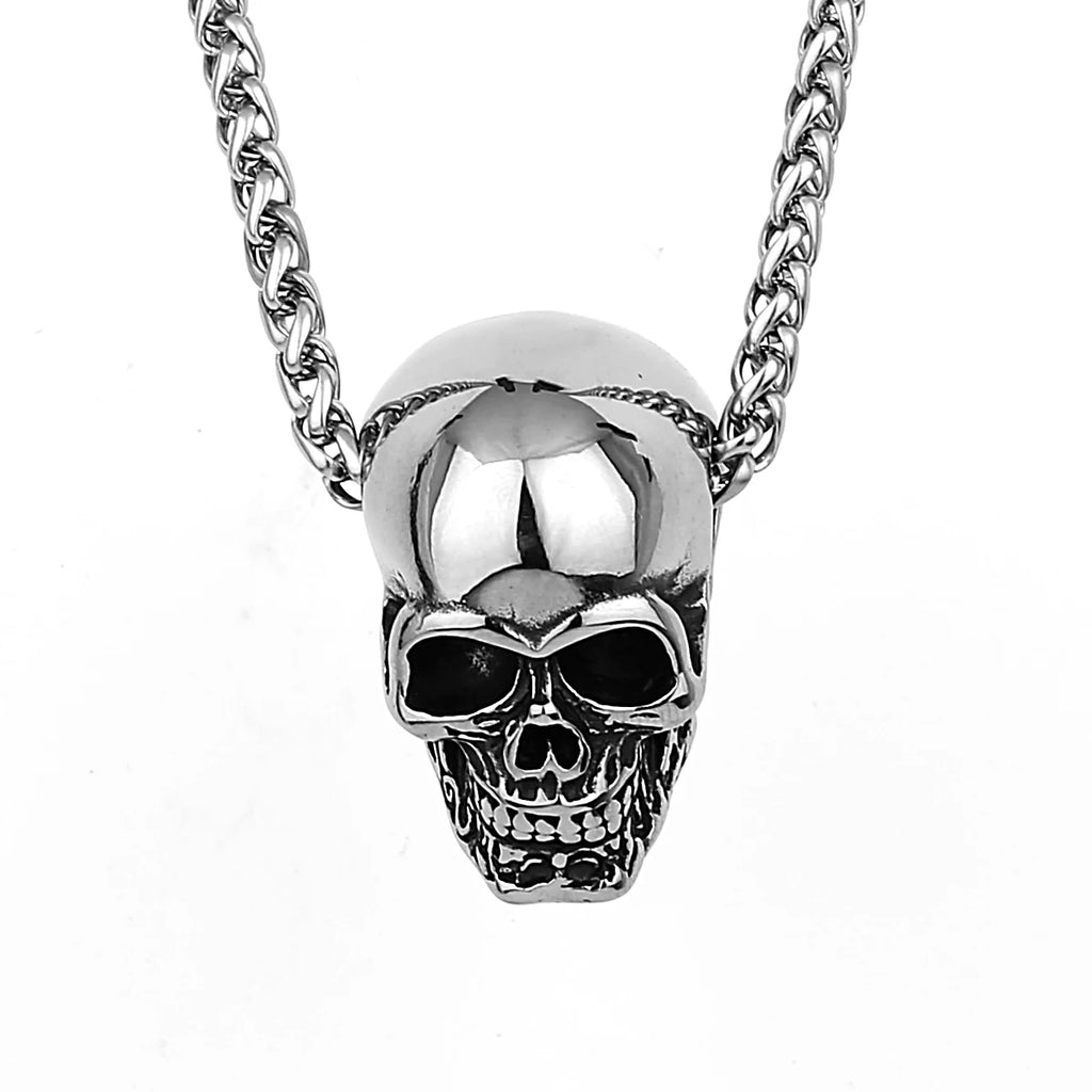 Black Gothic Skull Pendant Necklace — Stainless