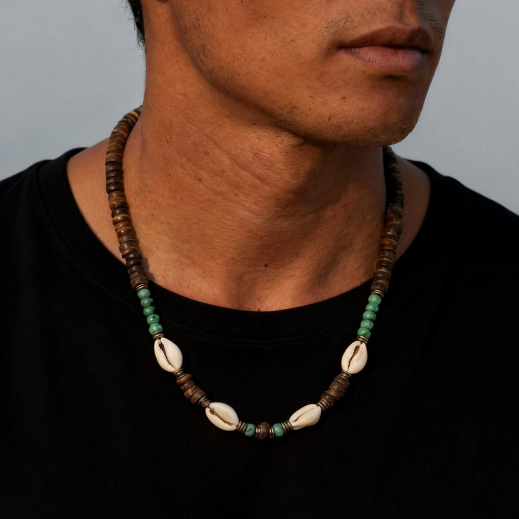 Coconut Shell Beaded Surfer Necklace
