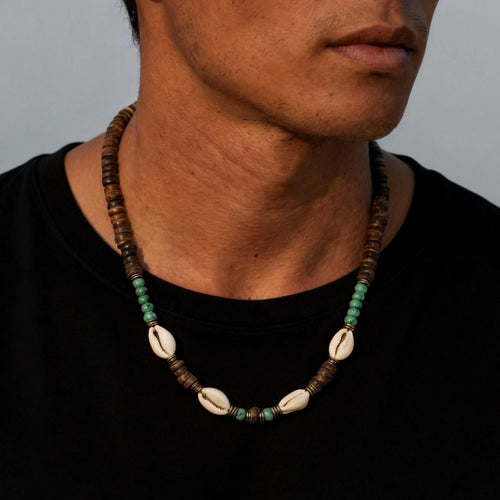 Coconut Shell Beaded Surfer Necklace