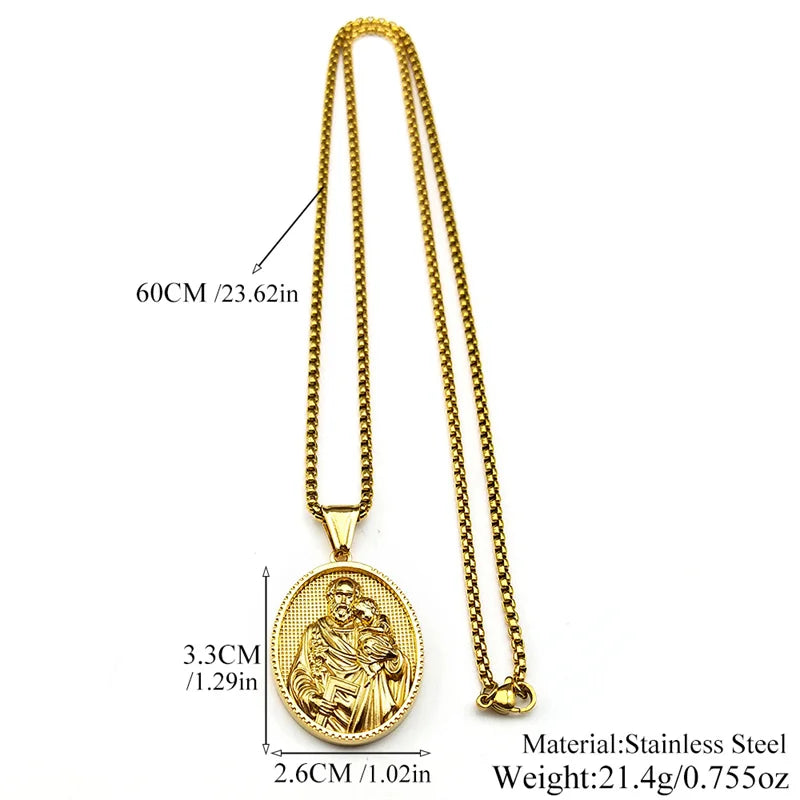 Saint Joseph Baby Jesus Medal Pendant Necklace — Stainless Steel