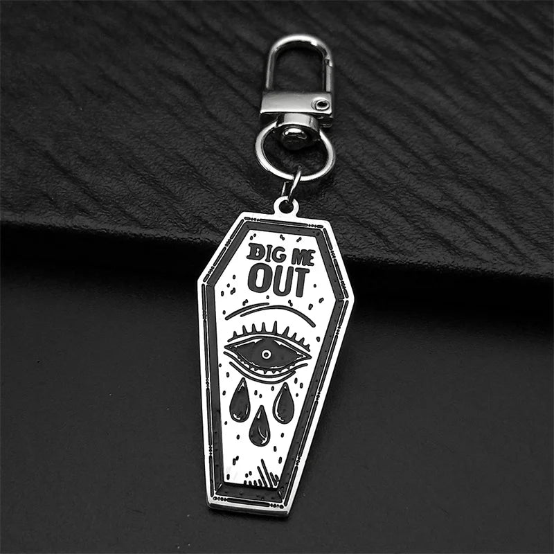 Key Silver Ring Gothic Dark Punk Dig Out Coffin