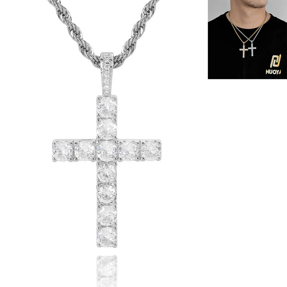 Iced Out Cross Pendant Necklace Stainless Steel CZ