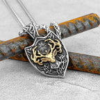 Nordic Odin Crow Skull Pendant Necklace Gothic Stainless Steel Raven Skull Compass Rune Necklace for Men Punk Jewelry