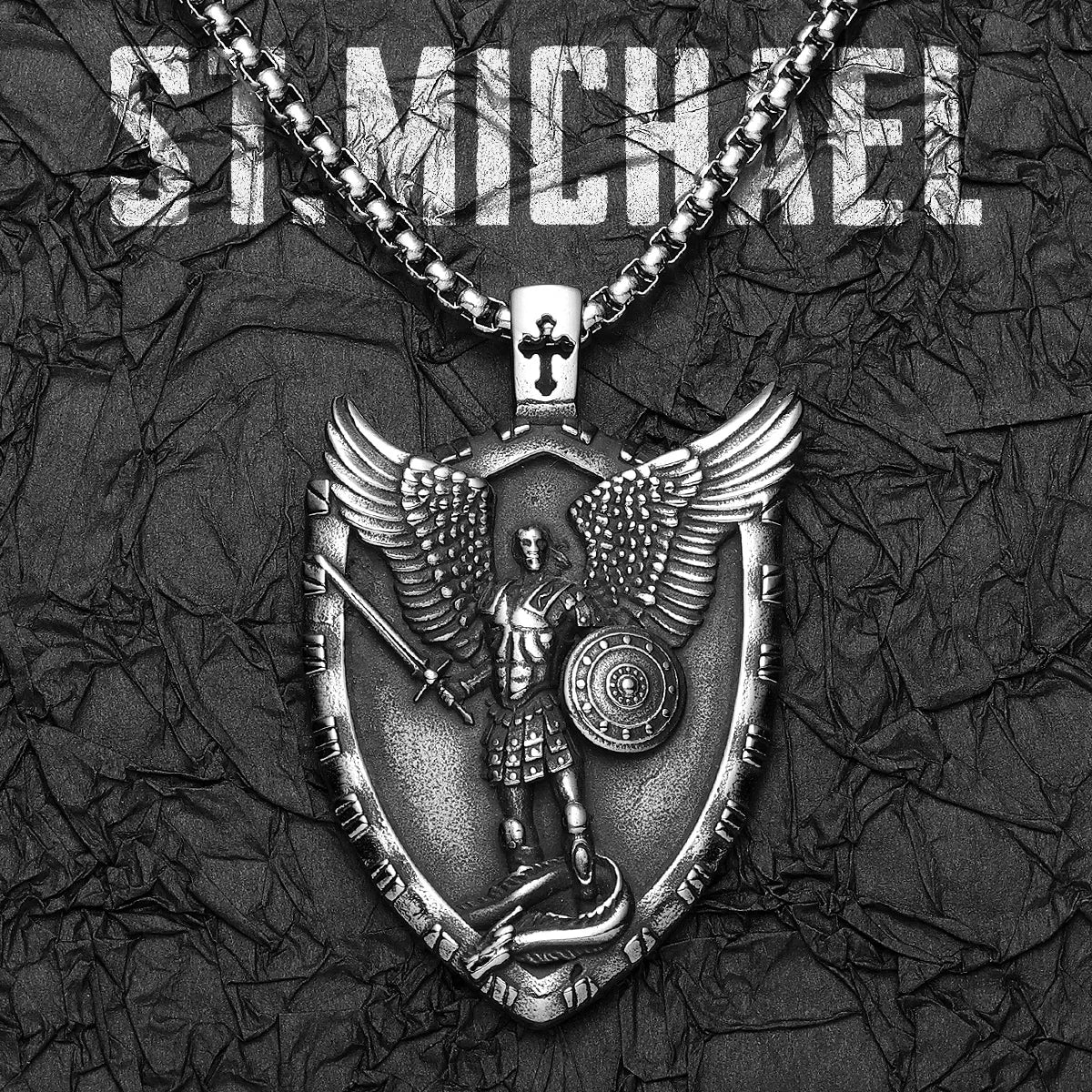 Archangel Michael Shield Pendant — Stainless Steel