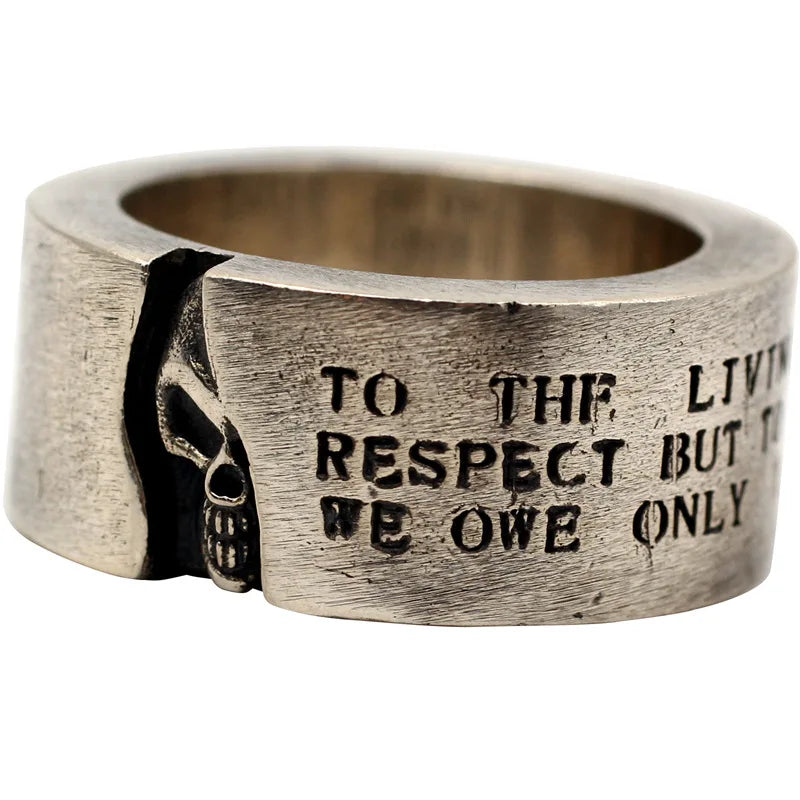 S925 Sterling Silver Rings for Men New Fashion Half Face Skull-head Lettering Pure Argentum Punk Jewelry Amulet Wholesale