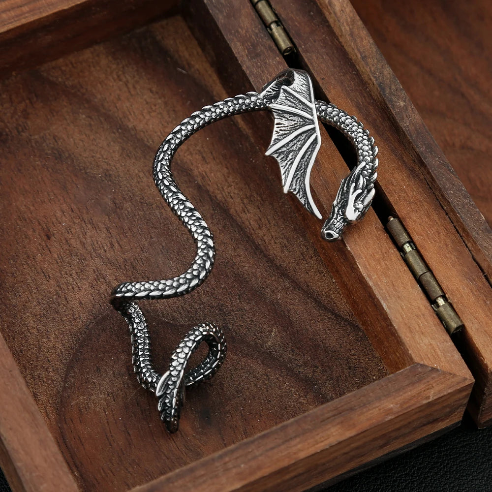Dragon Steel Earrings Vintage Winged Punk Cuff