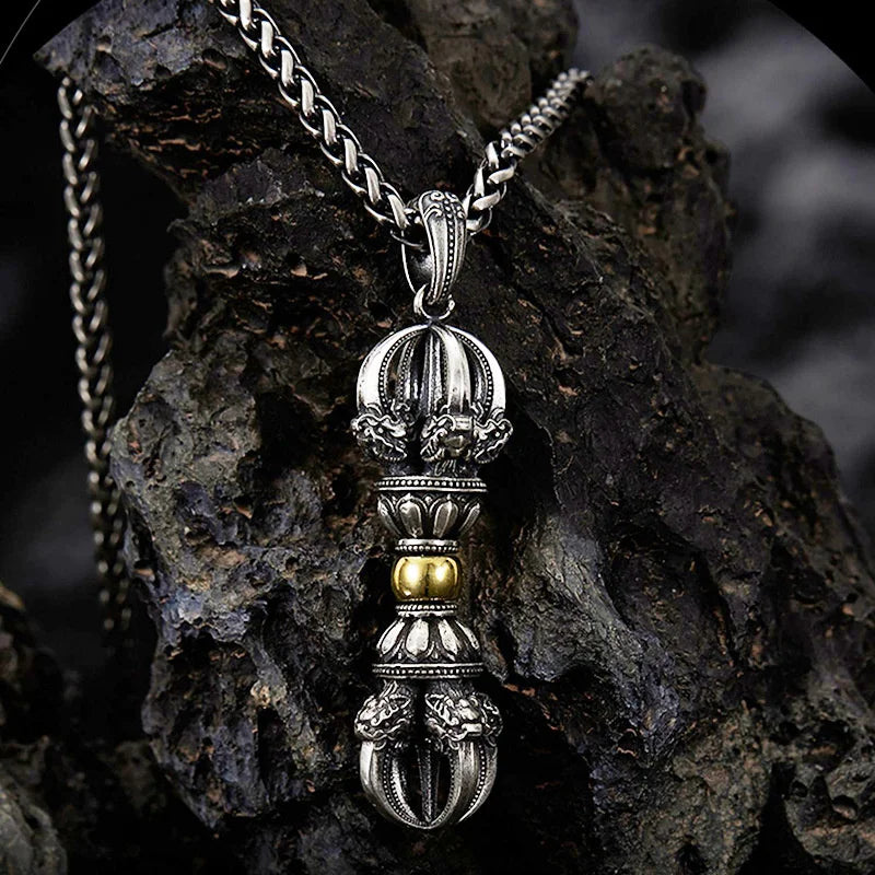 Ethnic Style Gold Silver Collision Vajra Pendant For Men Jewelry Blessing Ward Off Evil Vajra Pestle Necklace Male