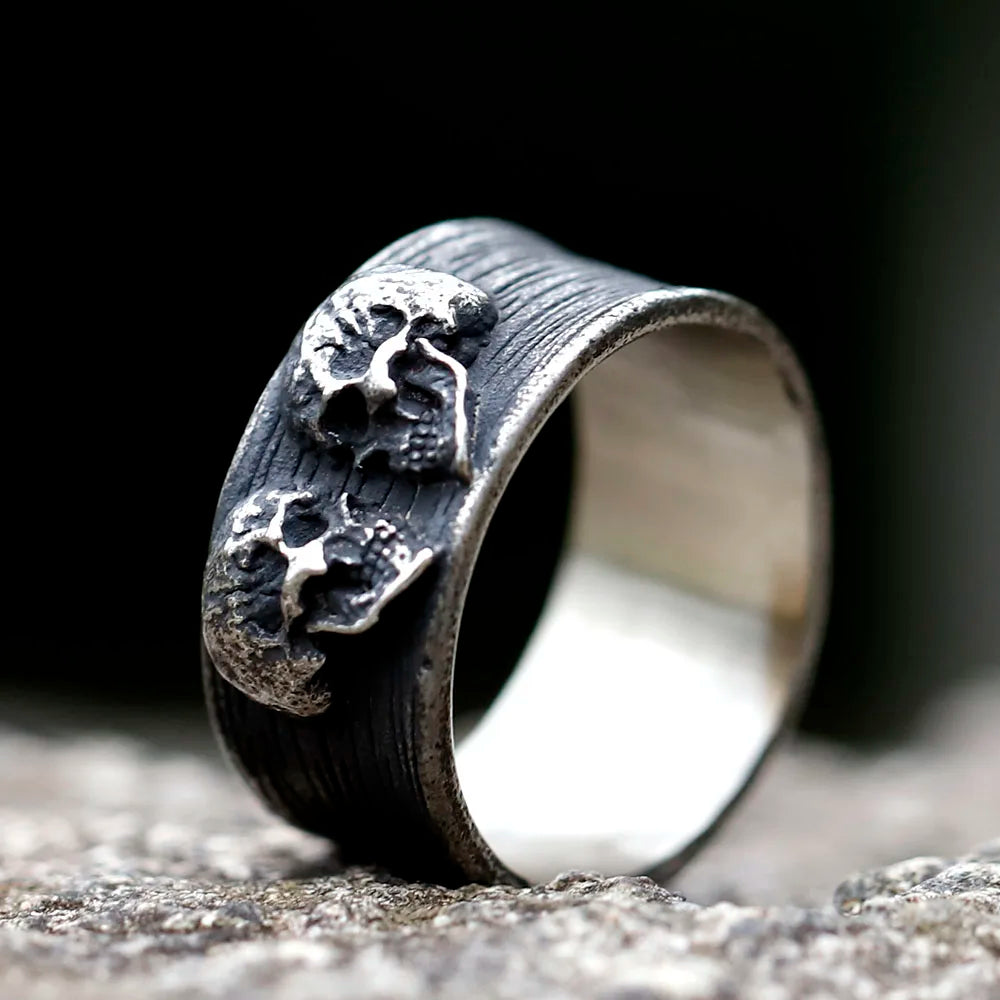 Double Head Skull Ring — Stainless Steel Gothic