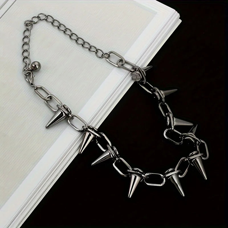 Studded Spikes Choker Necklace — Stainless Steel
