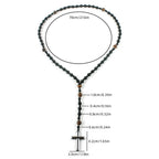 Natural Lava Stone Round Beads Yellow TIger-eye Hematite Cross Pendant Necklace for Men