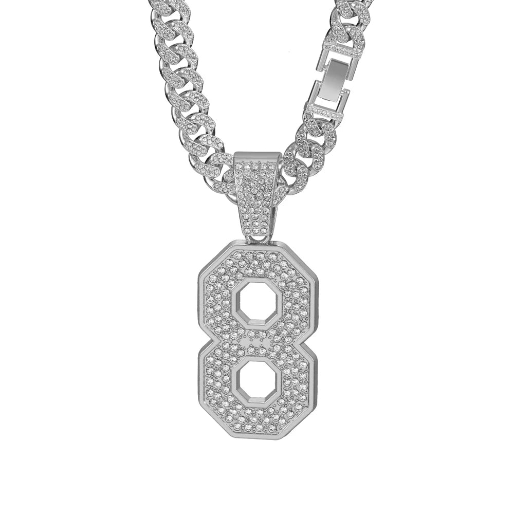 Lucky Number 8 Iced Out Cuban Pendant Necklace 13mm